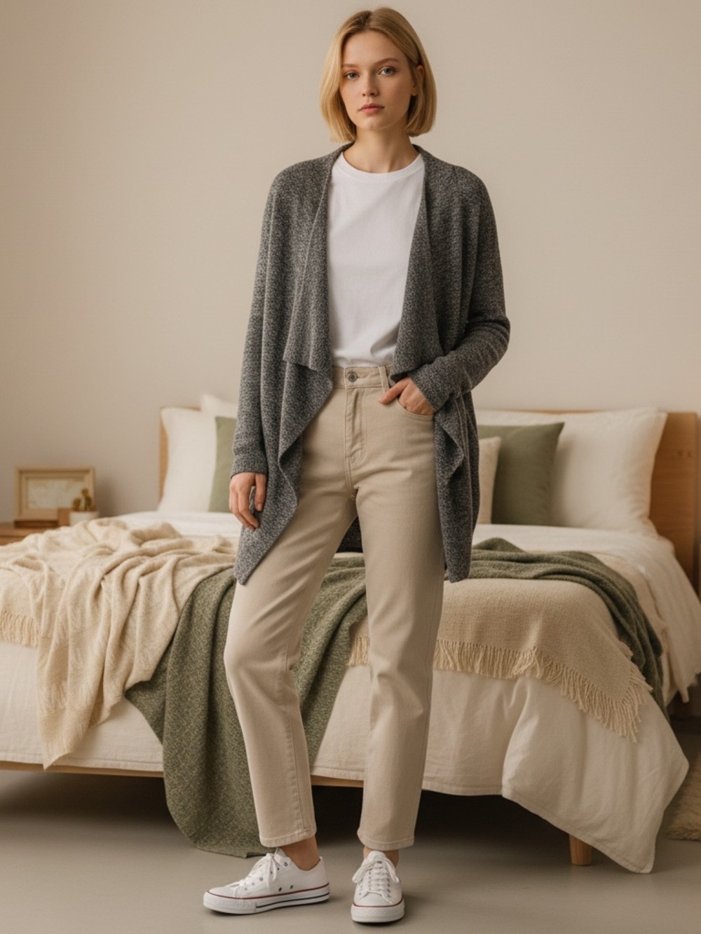 Barefoot Dreams Charcoal Open-Front Draped Cardigan